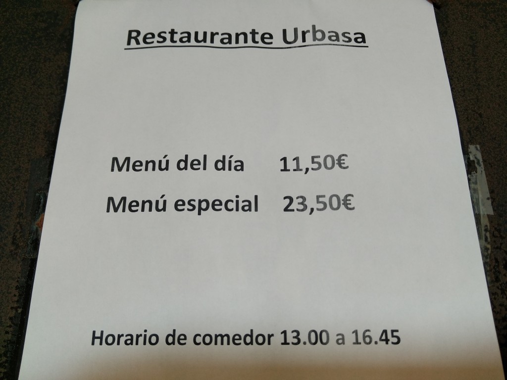 Urbasa restaurant menu