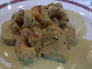 Pollo al curry con langostinos, Restaurante Salegi