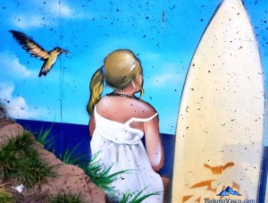 Pintura en Zierbena, playa de La arena, surf