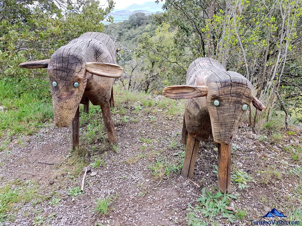 Carved sheep in the Santa Catalina Botanical Garden