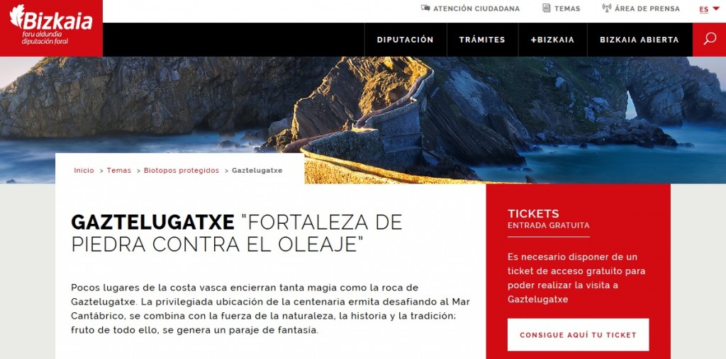 Página web de entradas para San Juan de Gaztelugatxe