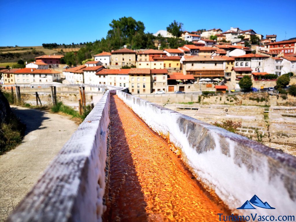 salt valley wooden channel, salt flume, route salinas de añana