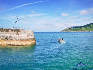 barco saliendo del puerto, ferry, urdaibai